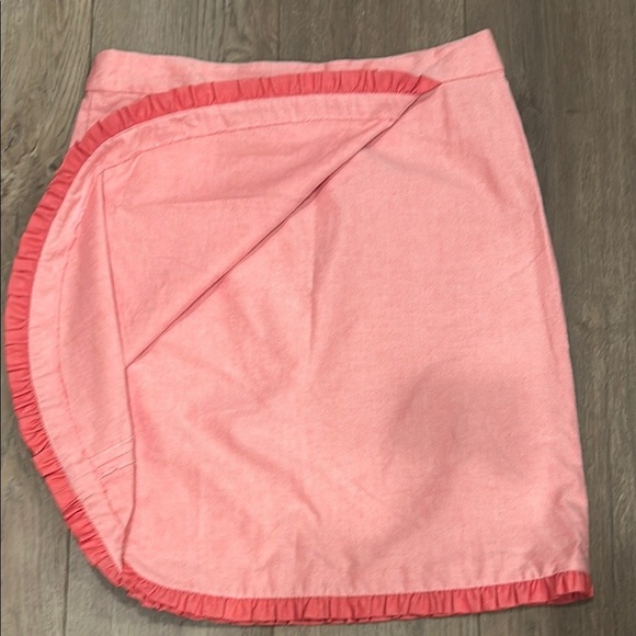 J. Crew Women’s Cotton Oxford Nantucket Ruffled Faux Wrap Pink Skirt Size 10 - Picture 7 of 9